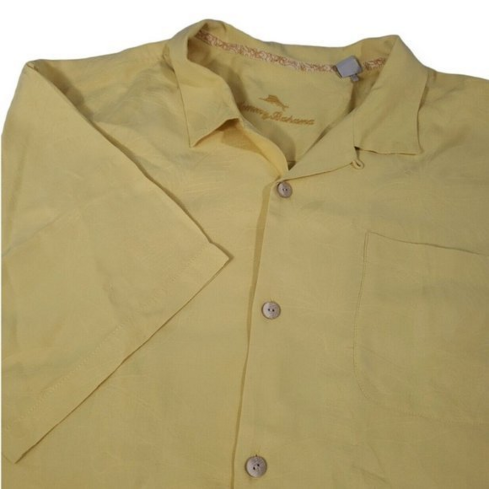 Tommy Bahama Mens XL X-Large Yellow Jacquard Print Floral Hawaiian Aloha Shirt‎